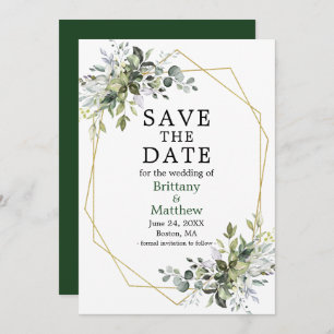 Watercolor Greenery Gold Geo Frame Green Save The Date