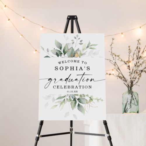 Watercolor Greenery Gold Graduation Welcome Sign