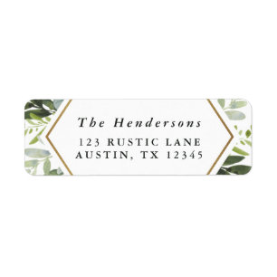 Watercolor Greenery Gold Hexagon Retutn Address Label