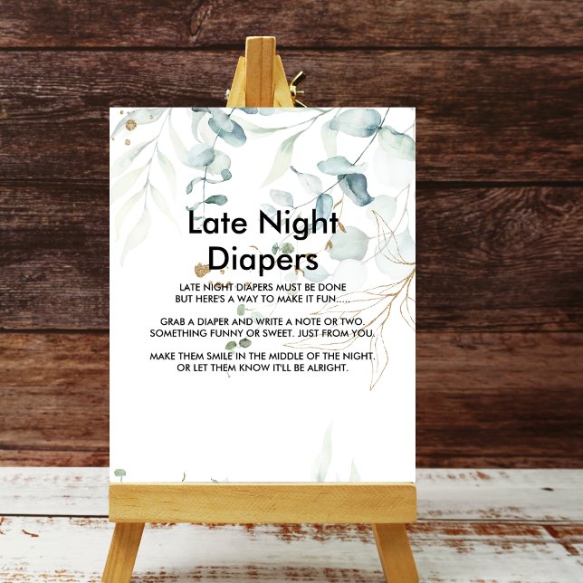 Watercolor Greenery & Gold Late Night Diaper Sign  (Creator Uploaded)