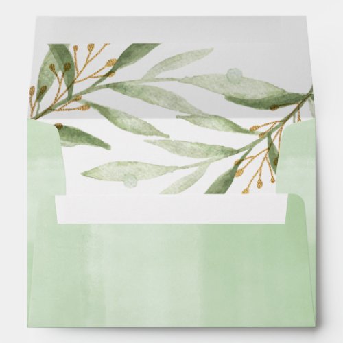 Watercolor greenery gold leaves envelopes 5x7 card