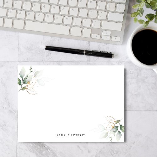 Watercolor Greenery Gold Leaves Personal  Blank Note Card