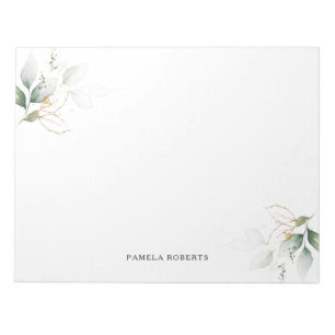 Watercolor Greenery Gold Leaves Personal Name Notepad