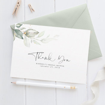 Watercolor Greenery Gold Leaves Small Thank You by lovelywow at Zazzle