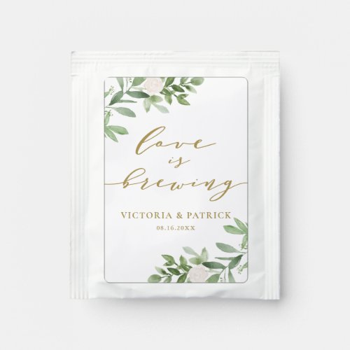Watercolor Greenery Gold Love is Brewing Wedding Tea Bag Drink Mix