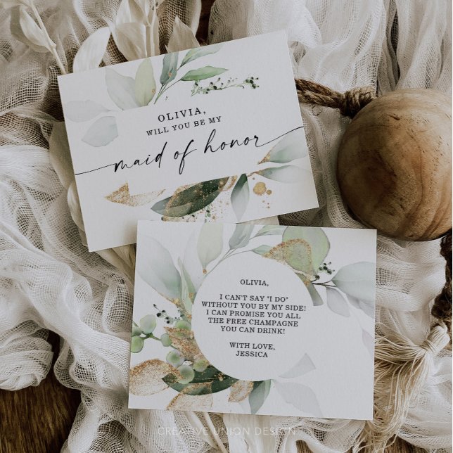 Watercolor Greenery Gold Maid of Honor Proposal Postcard (Creator Uploaded)