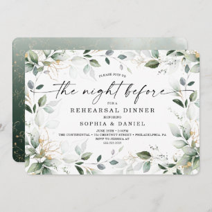Watercolor Greenery Gold Rehearsal Dinner Invitation