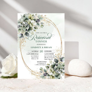 Watercolor Greenery Gold Rehearsal Dinner Invites
