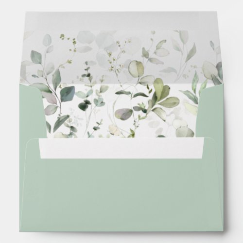 Watercolor Greenery Gold Return Address Envelope