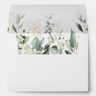 Watercolor Greenery Gold Return Address Envelope