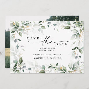 Watercolor Greenery Gold Save The Date Wedding