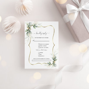 Watercolor Greenery Gold Song Request Wedding RSVP Card