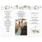 Watercolor Greenery Gold Trifold Wedding Program