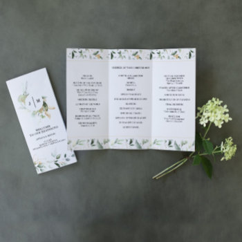Watercolor Greenery Gold Trifold Wedding Program Flyer by CreativeUnionDesign at Zazzle