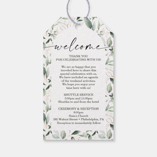 Watercolor Greenery Gold Wedding Guest Bag Welcome Gift Tags