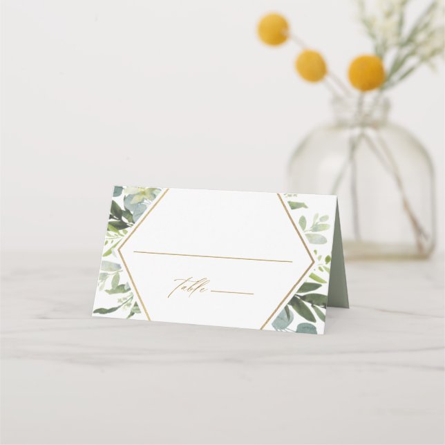 Watercolor Greenery Gold Wedding Personalized Place Card (Front)