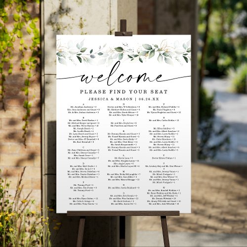 Watercolor Greenery Gold Wedding Seating Chart Foam Board