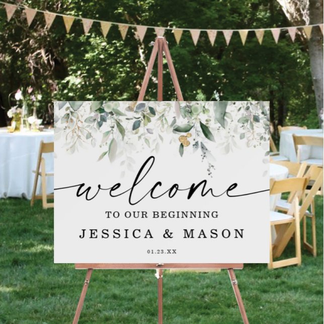 Watercolor Greenery Gold Wedding Welcome Party Foam Board (Creator Uploaded)