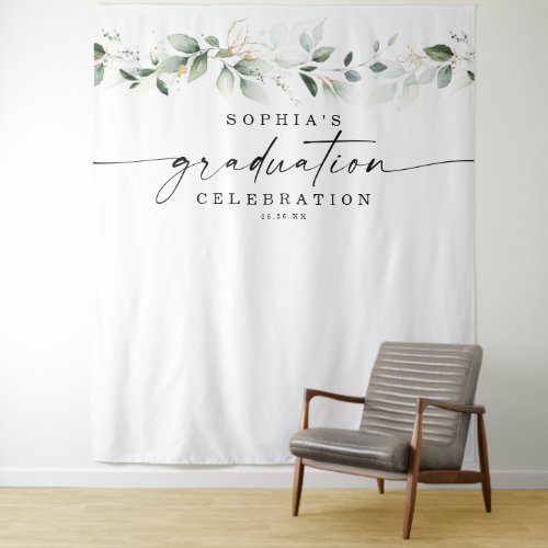 Watercolor Greenery Graduation Photo Prop Backdrop