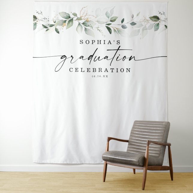 Watercolor Greenery Graduation Photo Prop Backdrop (In Situ)