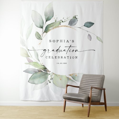 Watercolor Greenery Graduation Photo Prop Backdrop