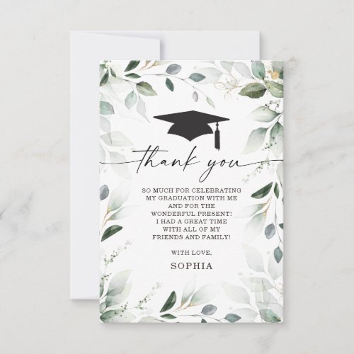 Watercolor Greenery Graduation Thank You Photo Invitation