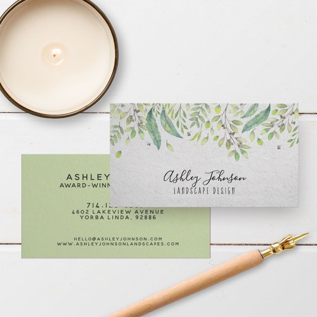 Watercolor Greenery Hand Lettered Typography Business Card (Creator Uploaded)