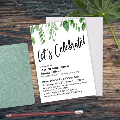Watercolor Greenery  Handwriting Lets Celebrate Invitation