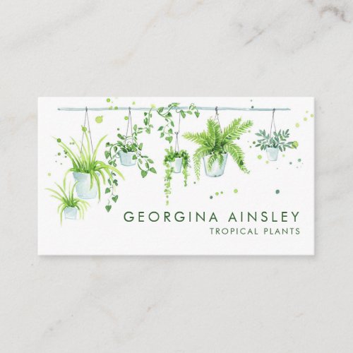 Watercolor Greenery Hanging Houseplants Planteria Business Card