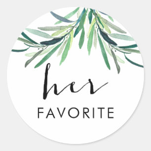 Watercolor Greenery her favorite favor sticker