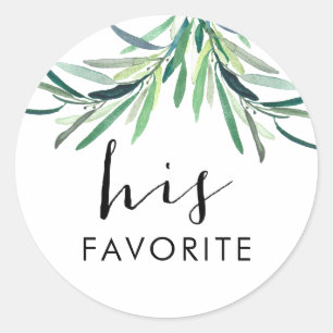 Watercolor Greenery his favorite favor sticker