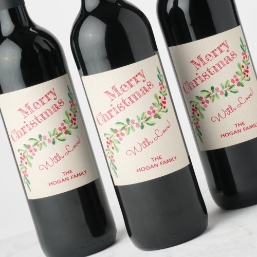 Watercolor Greenery Holiday Wine Label