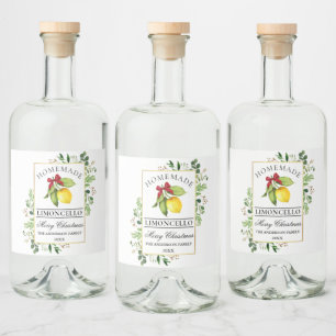 Watercolor Greenery Homemade Limoncello Christmas Liquor Bottle Label