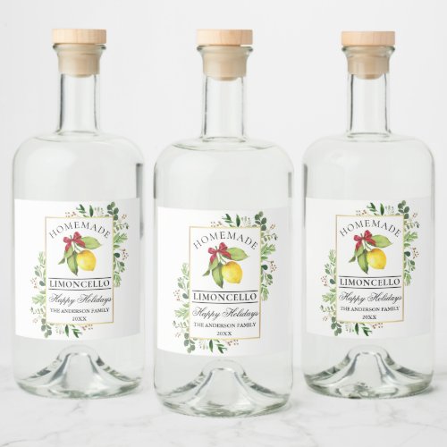 Watercolor Greenery Homemade Limoncello Holiday  Liquor Bottle Label