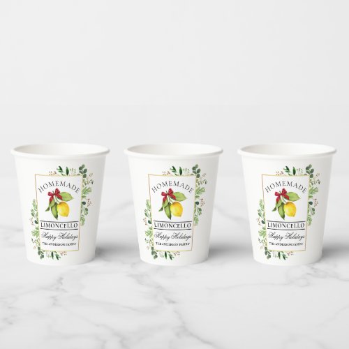 Watercolor Greenery Homemade Limoncello Holiday Paper Cups