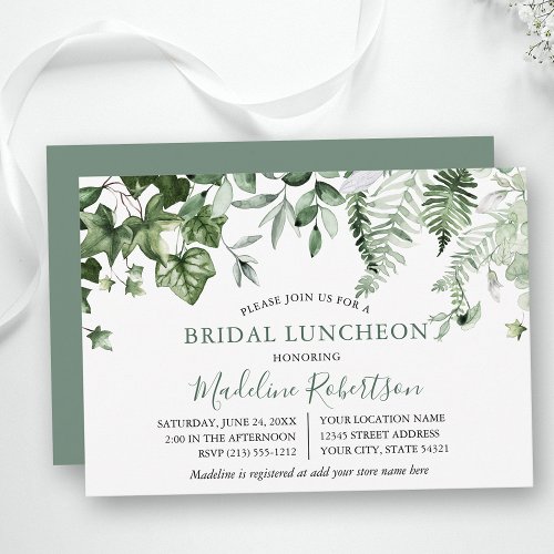 Watercolor Greenery Ivy Ferns Sage Green Luncheon Invitation