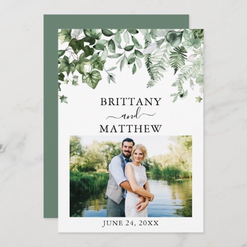 Watercolor Greenery Ivy Ferns Sage Green Photo Save The Date
