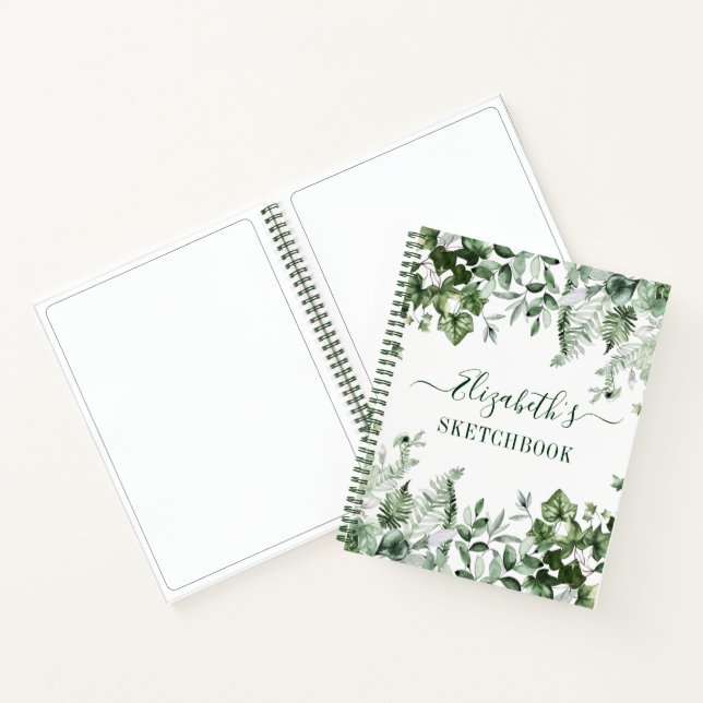 Watercolor Greenery Ivy Ferns Sage Sketchbook Notebook (Inside)