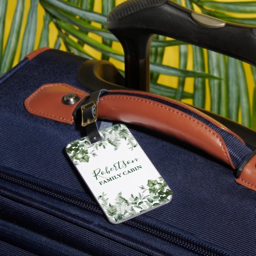 Watercolor Greenery Ivy Sage Ferns Family Cabin  Luggage Tag
