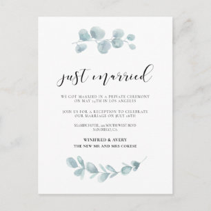 Watercolor greenery Just married announcement Postcard