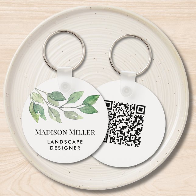 Watercolor Greenery Landscape Designer QR Code Keychain (Creator Uploaded)