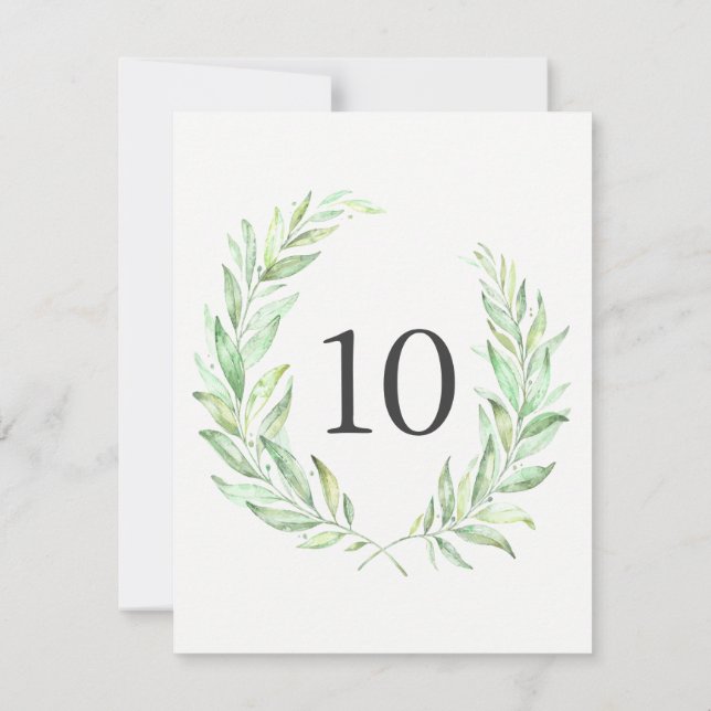 Watercolor Greenery Laurel Wreath Table Number (Back)