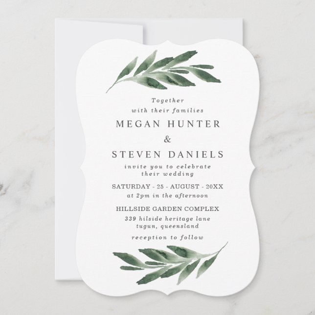 Watercolor Greenery Leaf Modern Spring Wedding Invitation (Front)