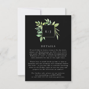 Watercolor Greenery Leaf Wreath Black enclosure RSVP Card