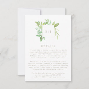 Watercolor Greenery Leaf Wreath Wedding details RSVP Card