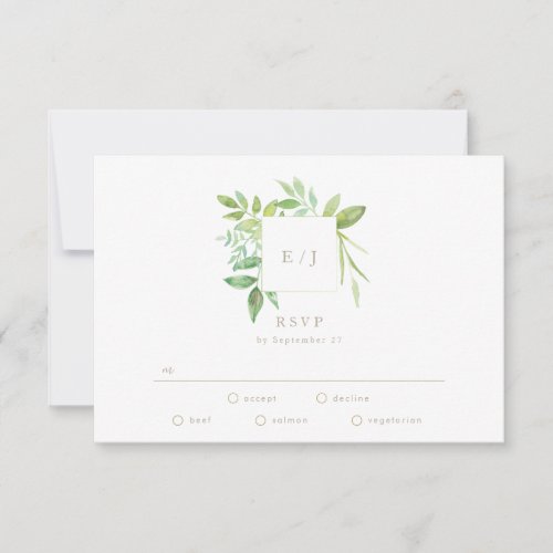 Watercolor Greenery Leaf Wreath Wedding RSVP