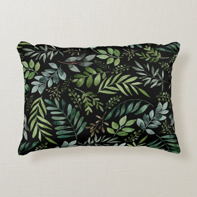 Watercolor greenery leaves accent pillow (Front)
