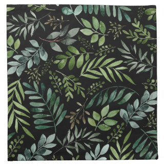 Watercolor greenery leaves and branches cloth napkin