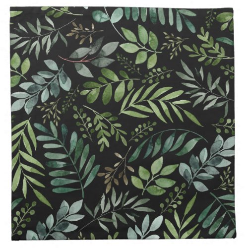 Watercolor greenery leaves  and branches  cloth napkin
