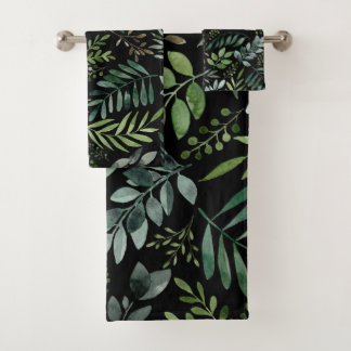 Watercolor Greenery leaves Bath Towel Set